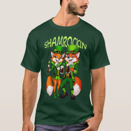 St Patrick's Day, Shamrockin Fox Leprechauns Green T-Shirt
