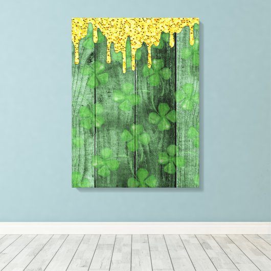 St. Patrick's Day Shamrocks Glitter Gold Drips Leinwanddruck (Insitu (Holzboden))