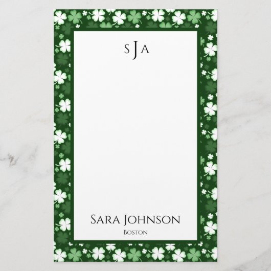 St. Patrick's Day Shamrocks Monogramm Briefpapier (Vorderseite)