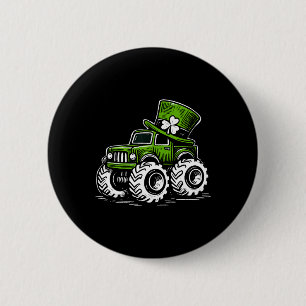 St Patricks Day Shamrocks Monster Truck Button