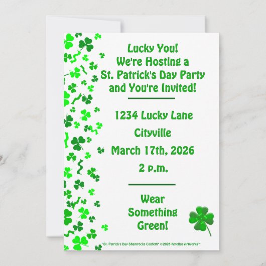 St Patrick's Day Shamrocks Personalized Flat Einladung (Rückseite)