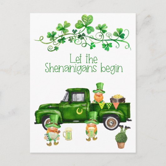 St. Patrick's Day Shenanigans Begin Truck Gnomes Postkarte (Vorderseite)