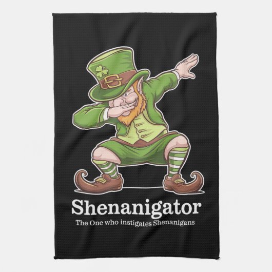St Patricks Day Shenanigator Dabbing Leprechaun Geschirrtuch (Vertikal)