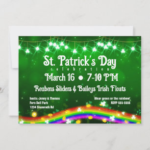 St. Patrick's Day Shiny Rainbow, Gold, Kleeblätter Einladung