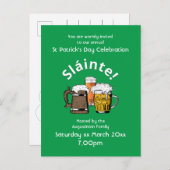 St Patricks Day Sláinte Cheers & Beers Party Einladungspostkarte (Vorne/Hinten)