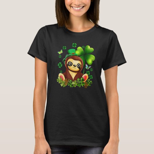 St. Patrick's Day Sloth Green Buffalo Plaid Shamro T-Shirt (Vorderseite)