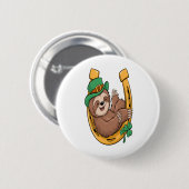 St Patrick's Day Sloth Horseshoe Lucky Button (Vorne & Hinten)