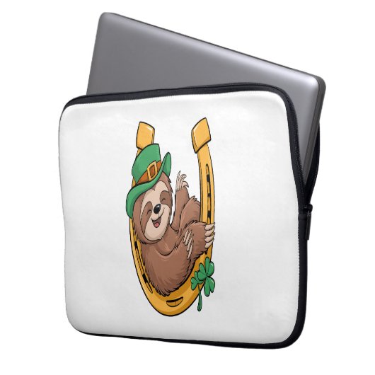 St Patrick's Day Sloth Horseshoe Lucky Laptopschutzhülle (Vorderseite Links)