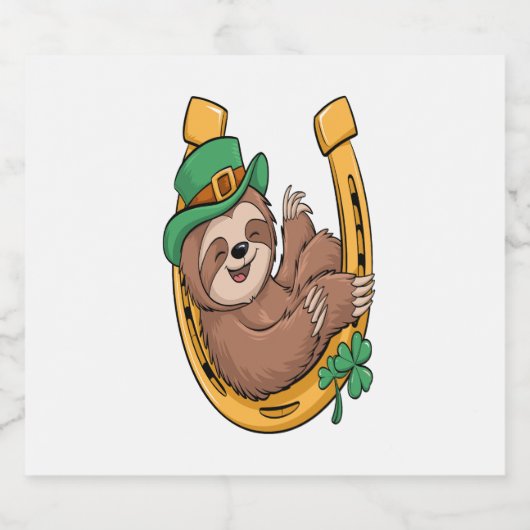 St Patrick's Day Sloth Horseshoe Lucky Schaumweinetikett (Einzelnes Label)