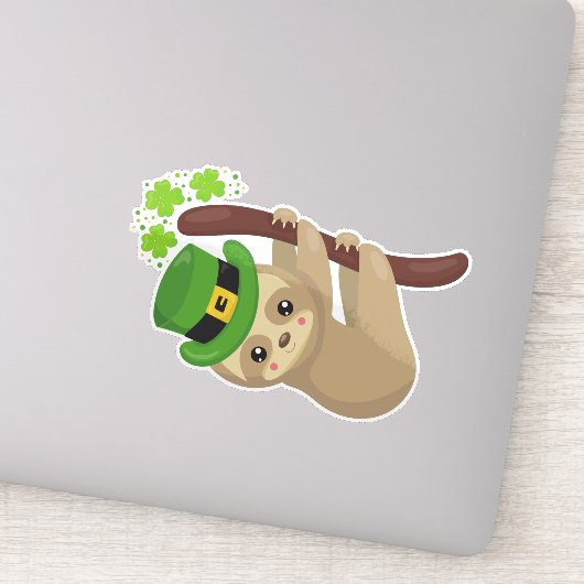 St. Patrick's Day Sloth, Leprechaun Hat, Clovers Aufkleber (Detail)