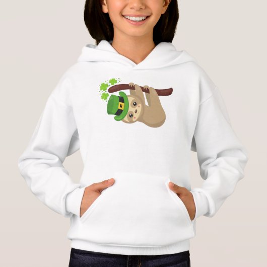 St. Patrick's Day Sloth, Leprechaun Hat, Clovers Hoodie (Vorderseite)