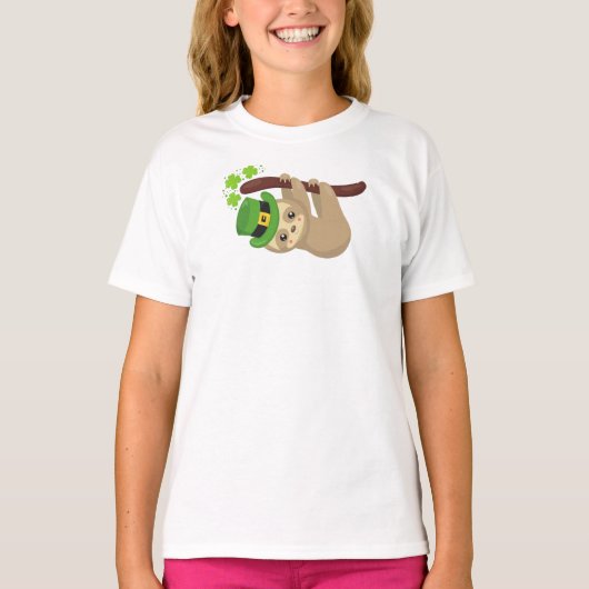 St. Patrick's Day Sloth, Leprechaun Hat, Clovers T-Shirt (Vorderseite)