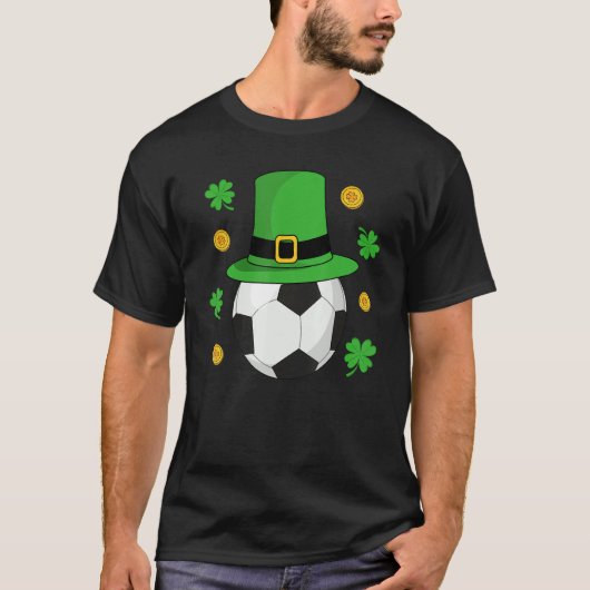 St Patricks Day Soccer Ball Leprechaun Hat Shamroc T-Shirt (Vorderseite)