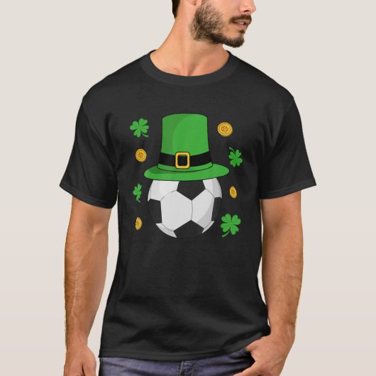 St Patricks Day Soccer Ball Leprechaun Hat Shamroc T-Shirt (Vorderseite)