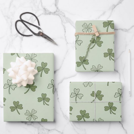 St. Patricks Day Soft Doodle Shamrock-Muster Geschenkpapier Set (Vorderseite)