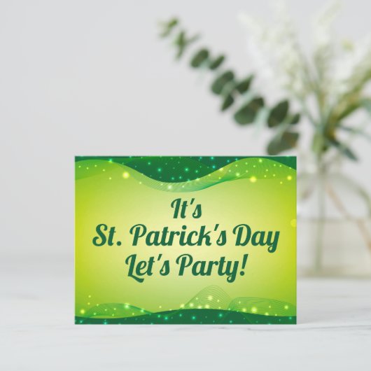 St. Patrick's Day Sparkle Lasst uns Party Einladun Postkarte (Stehend Vorderseite)