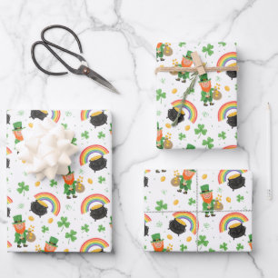 St. Patrick's Day Spaß im Kinder-Malstil Geschenkpapier Set