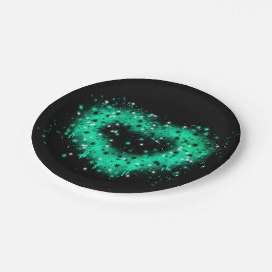 St. Patrick's Day | Sprühfarbenglänzendes Herz Pappteller (Schrägansicht)