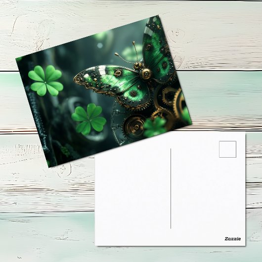 St. Patricks Day Steampunk Butterfly Feiertagspostkarte