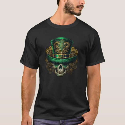 St Patrick's Day Sugar Skull Leprechaun Hat Lucky T-Shirt (Vorderseite)
