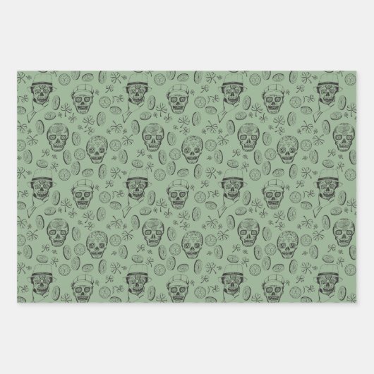 St Patricks Day Sugar Skull und Kleeblatt Green Geschenkpapier Set (Vorderseite 2)