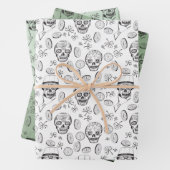 St Patricks Day Sugar Skull und Kleeblatt Green Geschenkpapier Set (Beispiel)
