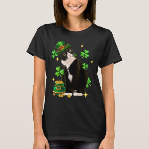 St Patricks Day Süße Tuxedo-Katze Shamrock Irische T-Shirt