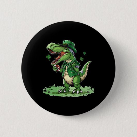 St Patricks Day T Rex Amerikanischer Fuß Dinosauri Button (Vorderseite)
