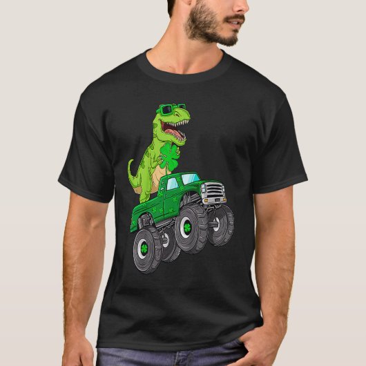 St Patricks Day T Rex Reiten Monster Truck Dino bi T-Shirt (Vorderseite)