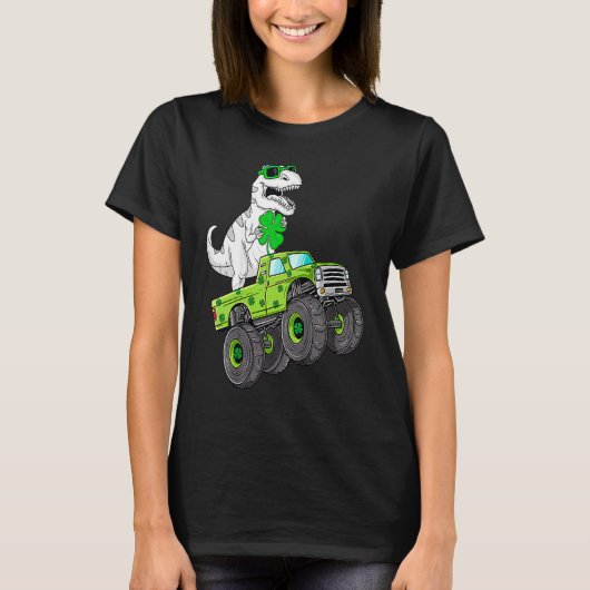 St Patricks Day T Rex Riding Monster Truck Dino To T-Shirt (Vorderseite)