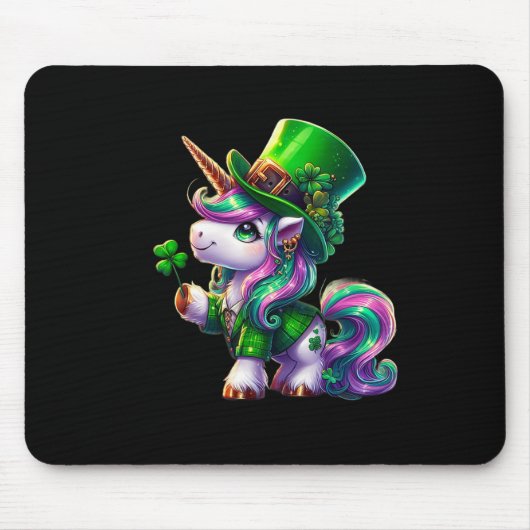 St. Patrick's Day T-Shirts Irisches Einhorn Mädche Mousepad (Vorne)