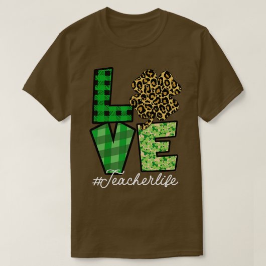 St Patricks Day Teacher Love Leopard Shamrock Luck T-Shirt (Design vorne)