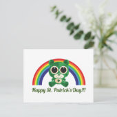St. Patricks Day Teddy Bear and Rainbow Postcard Postkarte (Stehend Vorderseite)
