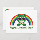 St. Patricks Day Teddy Bear and Rainbow Postcard Postkarte (Vorne/Hinten)