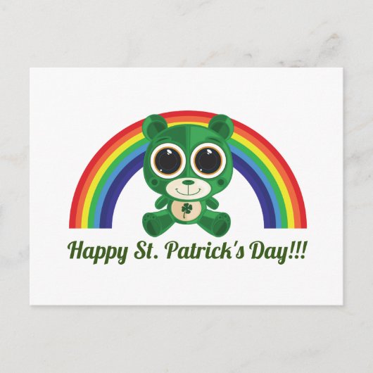 St. Patricks Day Teddy Bear and Rainbow Postcard Postkarte (Vorderseite)