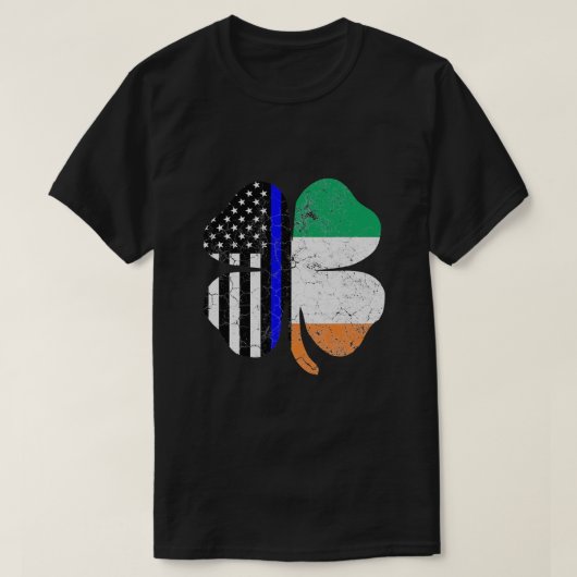 St Patricks Day Thin Blue Line American Irish Flag T-Shirt (Design vorne)