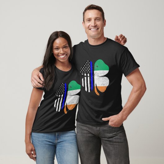 St Patricks Day Thin Blue Line American Irish Flag T-Shirt (Unisex)