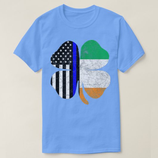 St Patricks Day Thin Blue Line American Irish Flag T-Shirt (Design vorne)