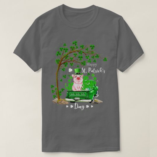 St Patricks Day Truck Pig Familienschiff Kleeblatt T-Shirt (Design vorne)
