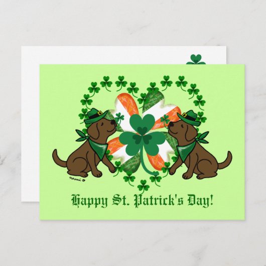 St. Patrick's Day Two Chocolate Labradors Postkarte (Vorne/Hinten)