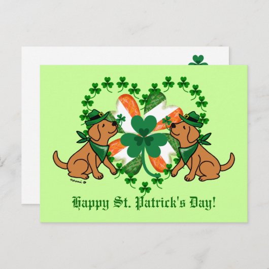 St. Patrick's Day Two Fox Red Labradors Postkarte (Vorne/Hinten)
