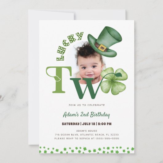 St. Patrick's Day Two Lucky Kleeblatt 2. Geburtsta Einladung (Vorderseite)