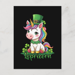 St Patricks Day Unicorn Niedliches St. Pattys Girl Feiertagspostkarte
