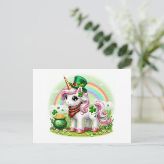St. Patricks Day Unicorn Postkarte (Stehend Vorderseite)