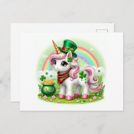 St. Patricks Day Unicorn Postkarte (Vorne/Hinten)