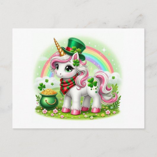 St. Patricks Day Unicorn Postkarte (Vorderseite)