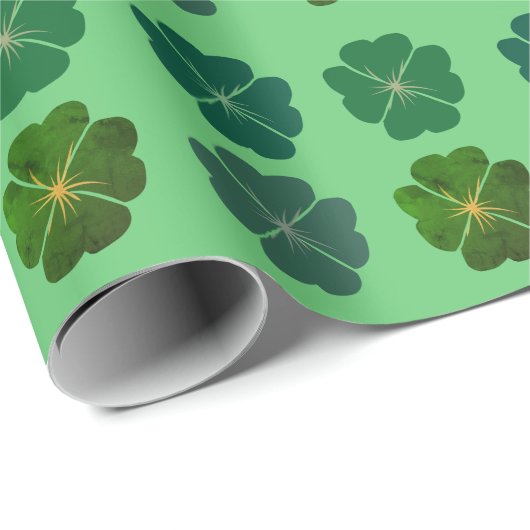 St. Patrick's Day Vierblättriges Kleeblatt Geschenkpapier (Rolleneckpunkt)