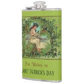 St. Patrick's Day Vintag Girl mit Kleeblättern Flachmann (Links)