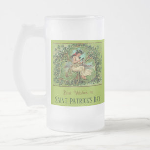 St. Patrick's Day Vintag Girl mit Kleeblättern Mattglas Bierglas