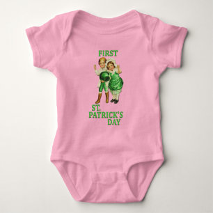 St. Patrick's Day Vintag Kids Baby Pink Bodysuit Strampler